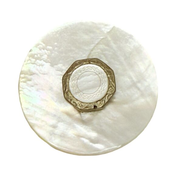 Vintage Mother Of Pearl Large Button 1.5” Artesian Brooch Pin - Picture 5 of 9